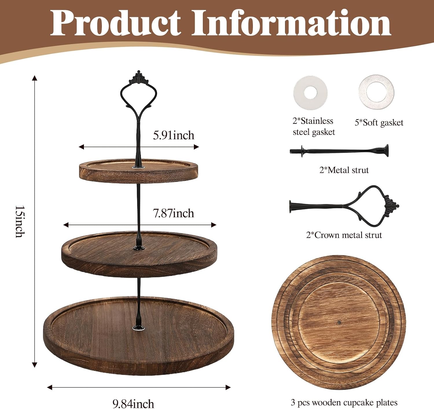 3 Tier Serving Tray - Versatile 3 Tiered Tray Stand, for Home Tea Party, Wedding, Farmhouse and Kitchen Decor, Tea Party Decor, Multiple Uses, Stable and Durable
